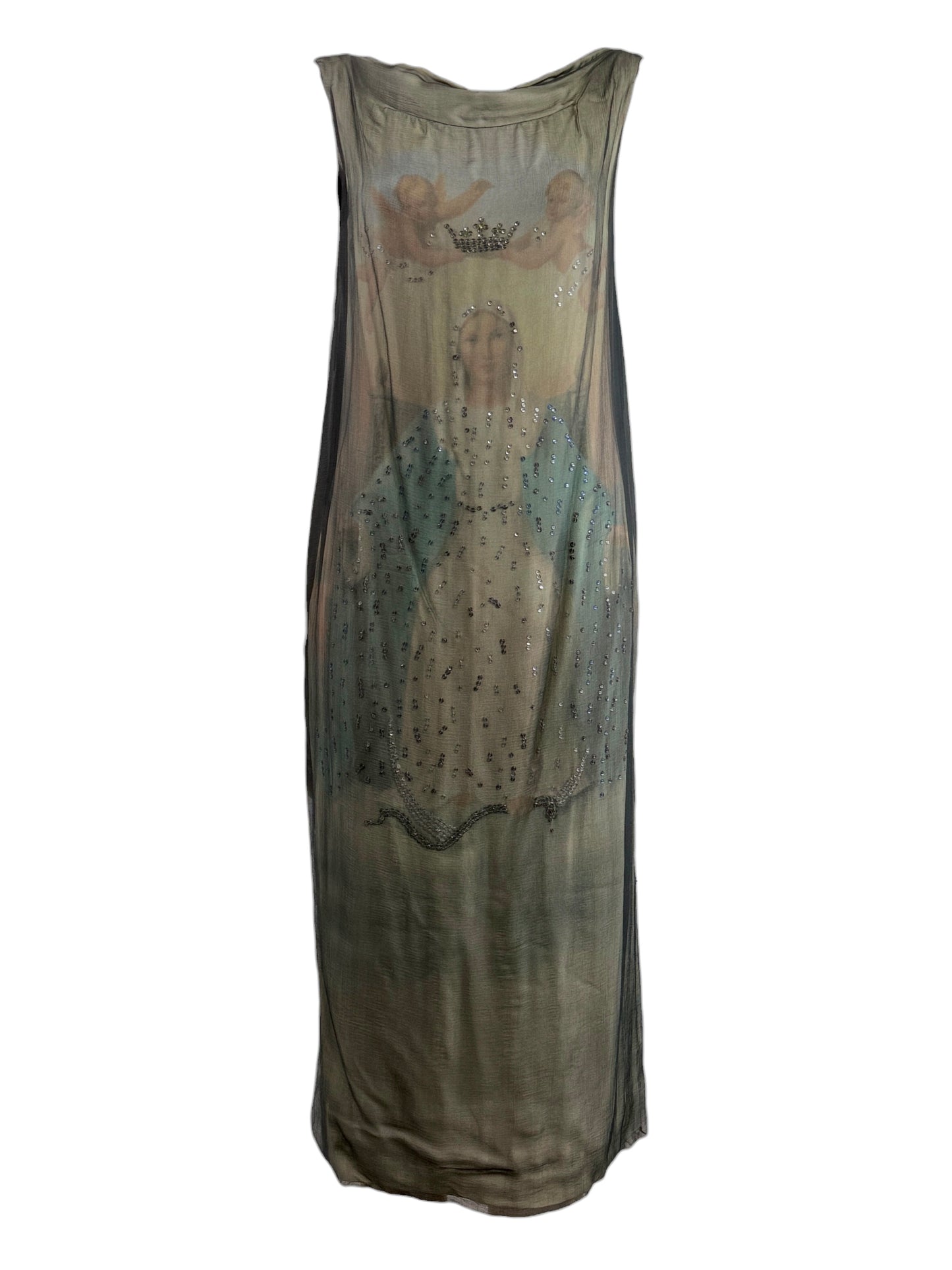 Dolce Gabbana Spring 1998 Kate Moss printed silk Madonna dress