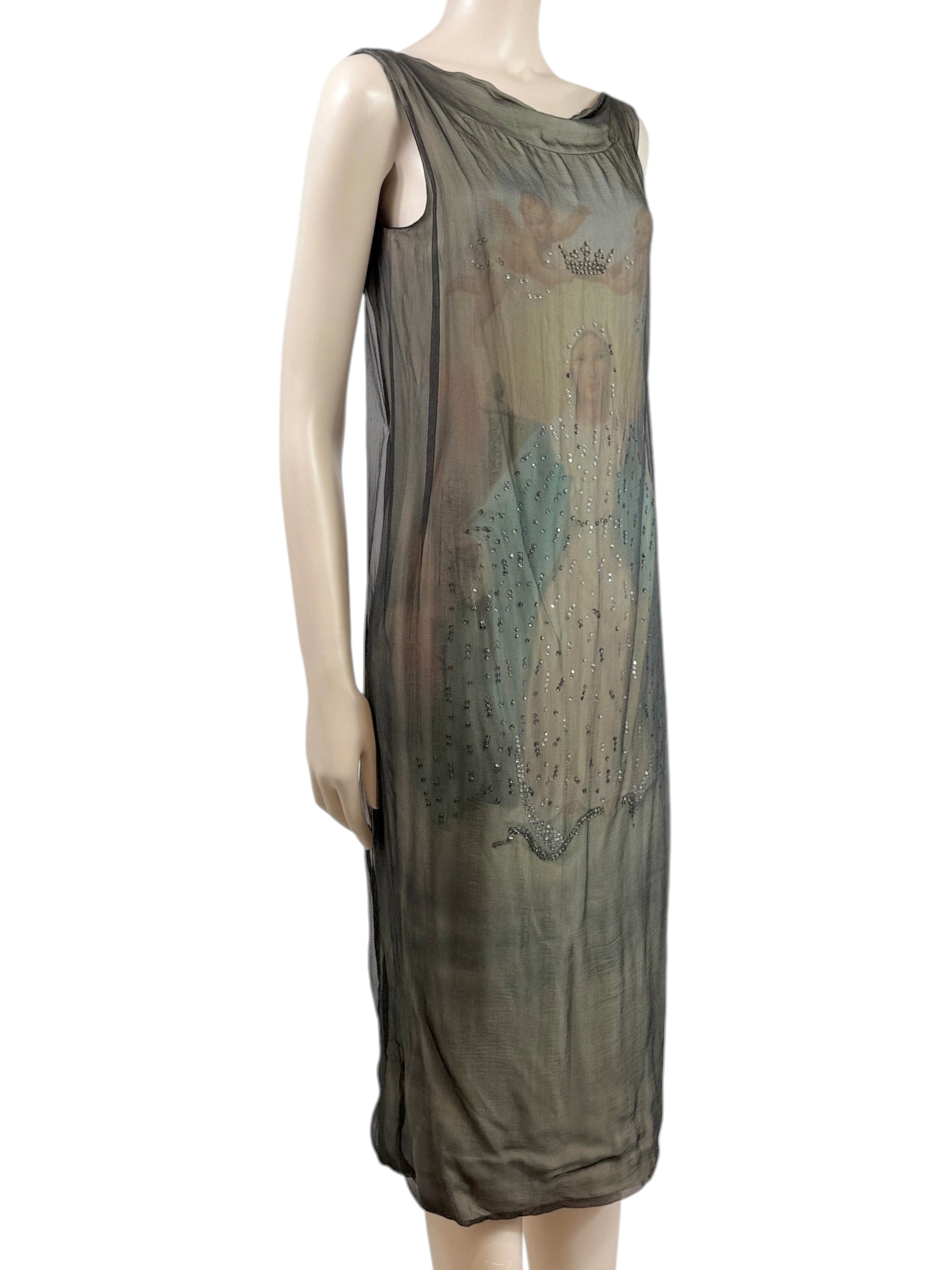 Dolce Gabbana Spring 1998 Kate Moss printed silk Madonna dress