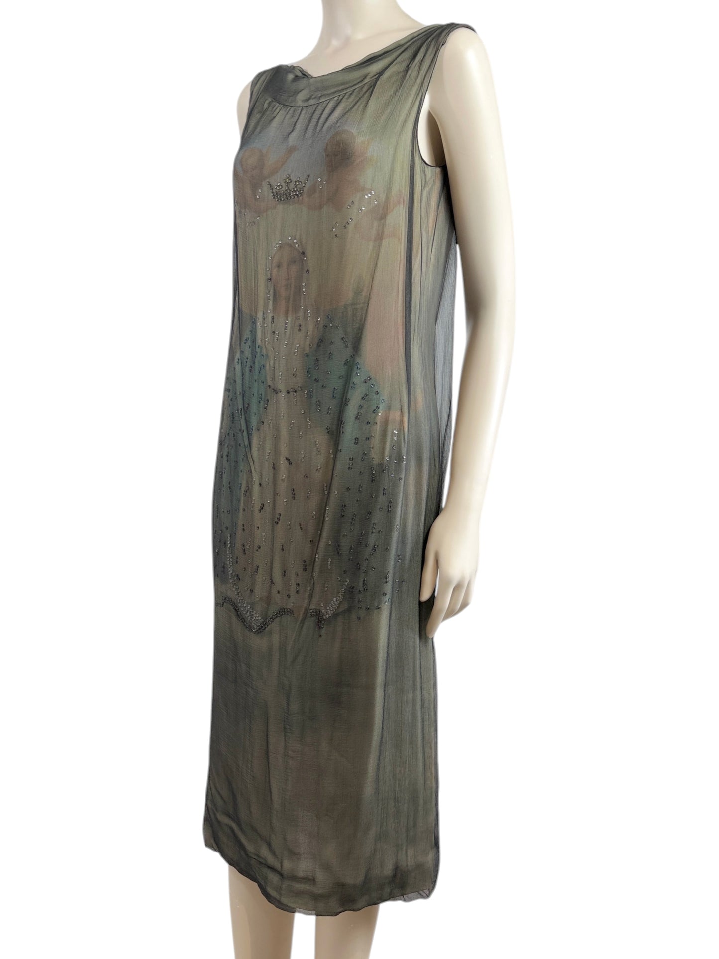 Dolce Gabbana Spring 1998 Kate Moss printed silk Madonna dress