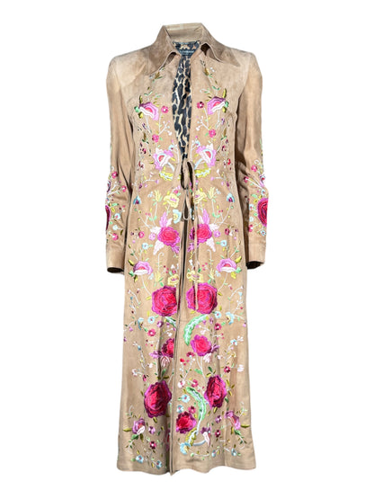 Dolce Gabbana Spring 2001 Floral embroidered goatskin sand coat