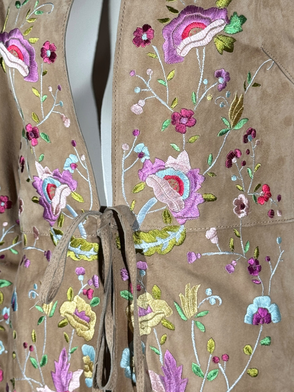 Dolce Gabbana Spring 2001 Floral embroidered goatskin sand coat