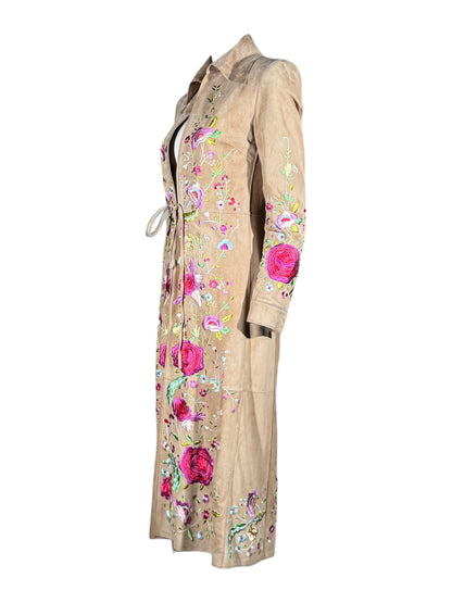 Dolce Gabbana Spring 2001 Floral embroidered goatskin sand coat