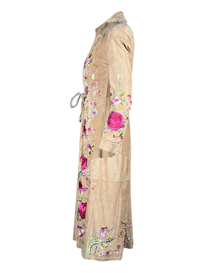Dolce Gabbana Spring 2001 Floral embroidered goatskin sand coat
