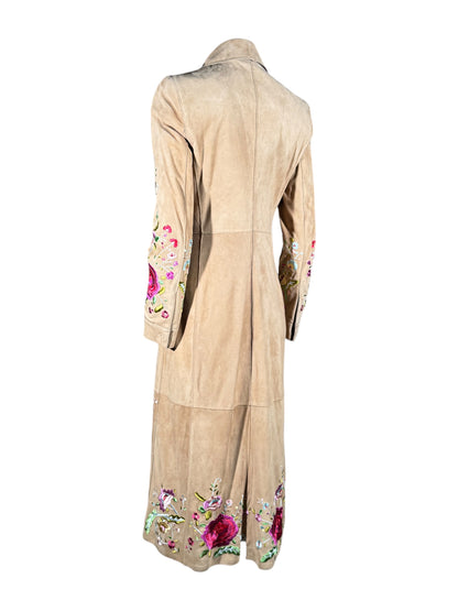 Dolce Gabbana Spring 2001 Floral embroidered goatskin sand coat