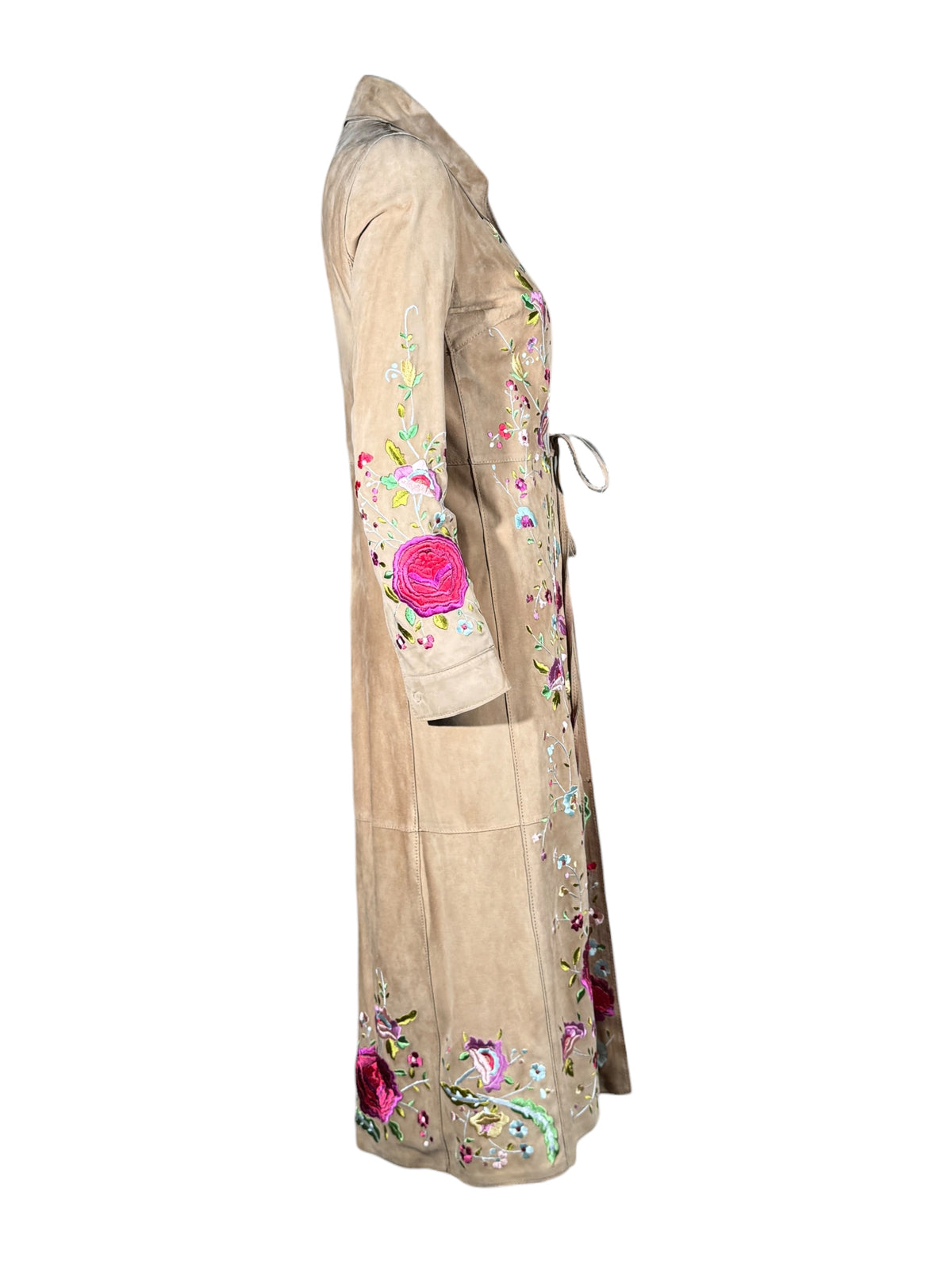 Dolce Gabbana Spring 2001 Floral embroidered goatskin sand coat