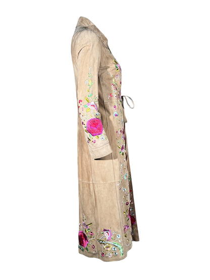 Dolce Gabbana Spring 2001 Floral embroidered goatskin sand coat