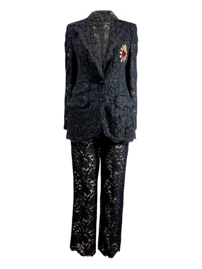 Dolce Gabbana Spring 2015 black guipure trouser suit