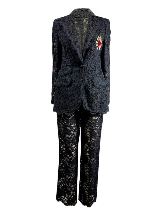 Dolce Gabbana Spring 2015 black guipure trouser suit