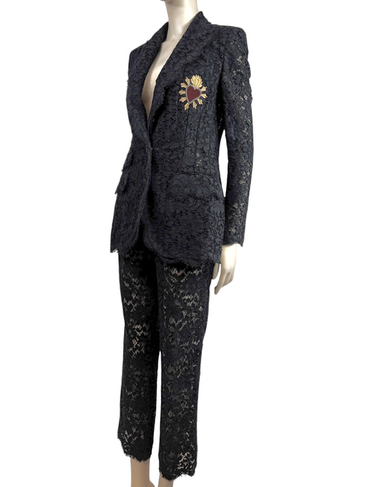 Dolce Gabbana Spring 2015 black guipure trouser suit