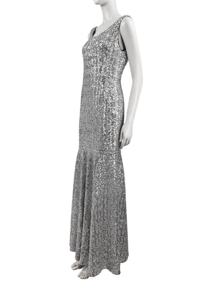 Dolce Gabbana long silver sequin dress