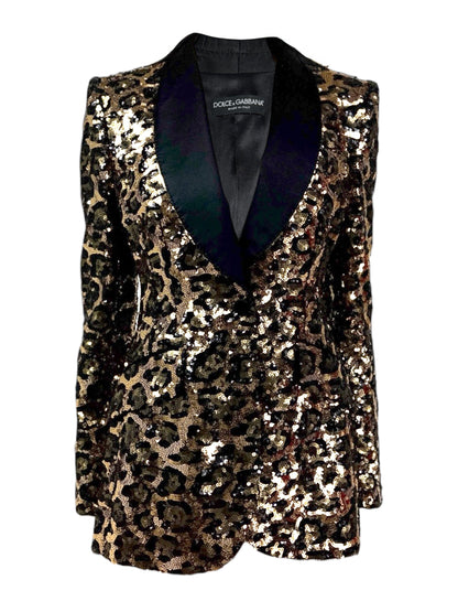 Dolce Gabbana tuxedo glitter sequined leopard jacket