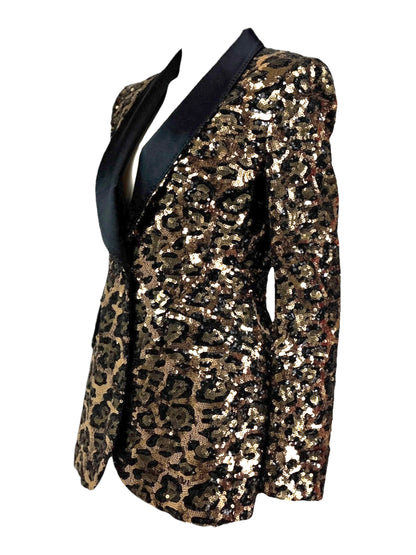 Dolce Gabbana tuxedo glitter sequined leopard jacket