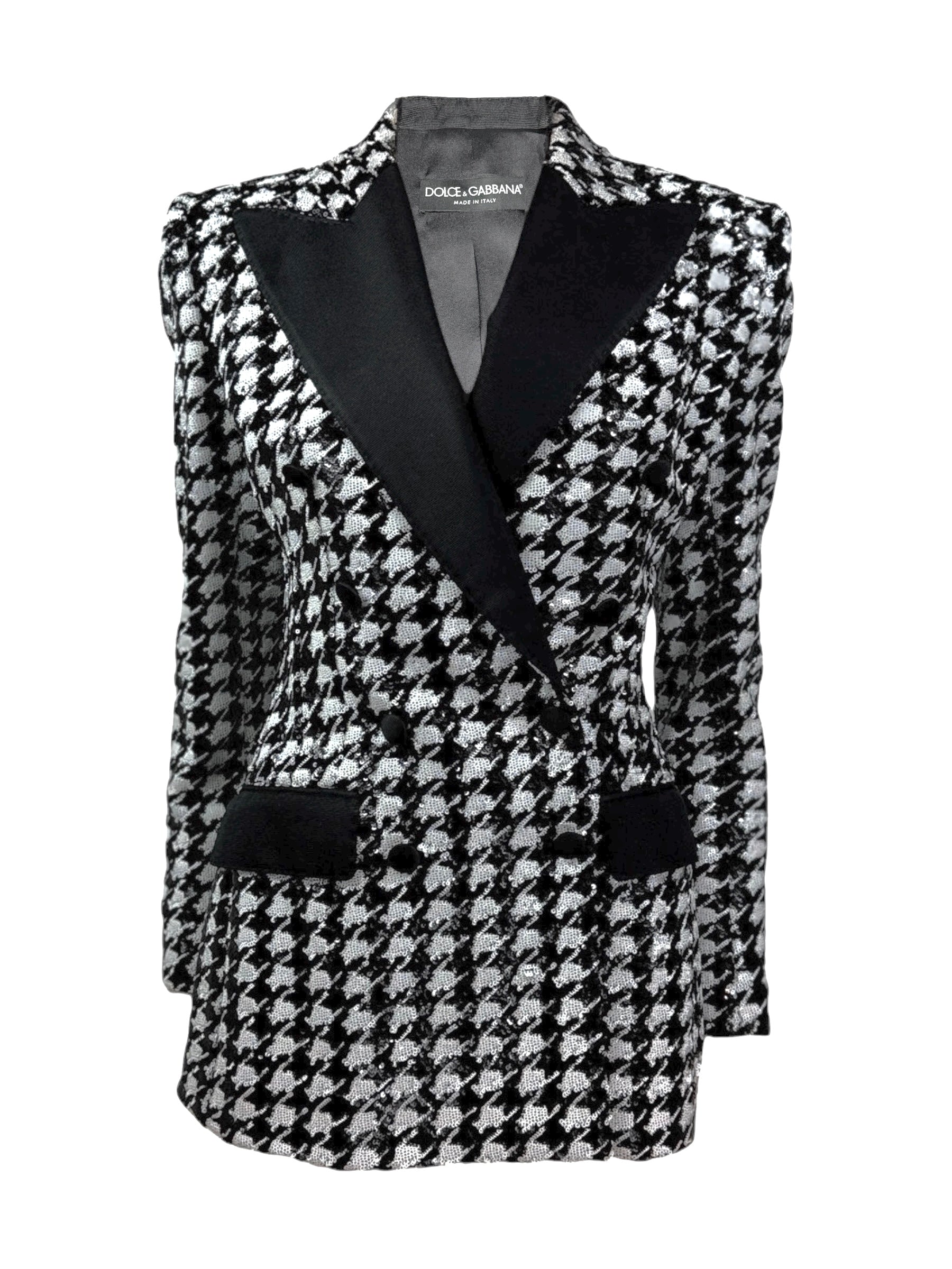 Dolce Gabbana tuxedo jacket sequined glitter houndstooth
