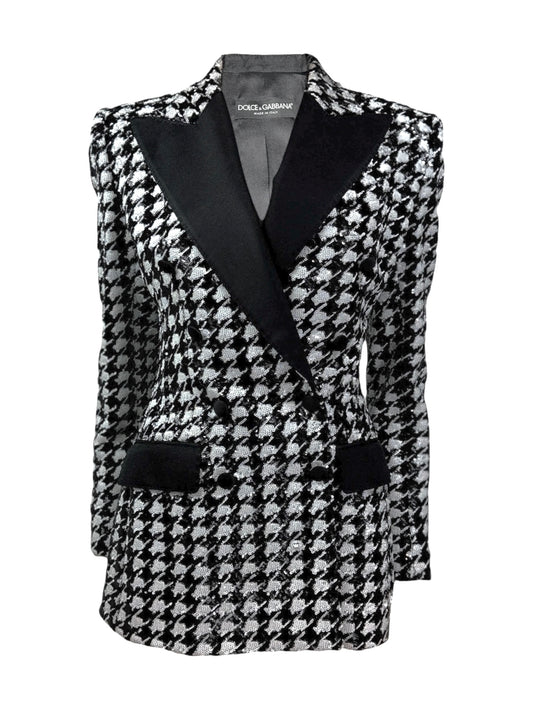 Dolce Gabbana tuxedo jacket sequined glitter houndstooth