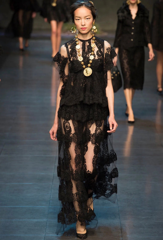 Dolce and Gabbana Spring 2014 Look 46 Black lace maxi dress