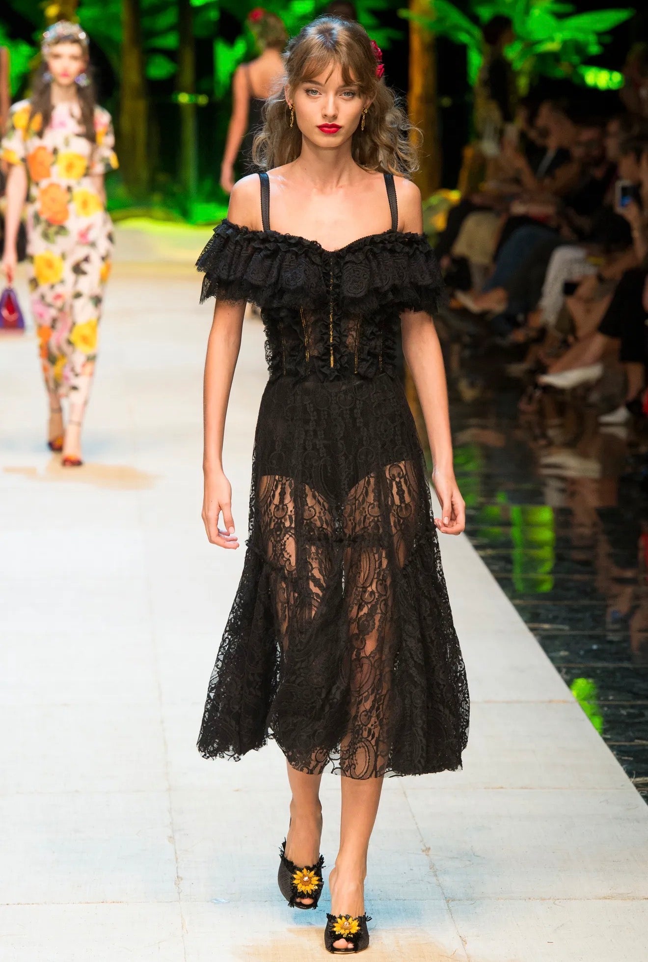 Dolce and Gabbana Spring 2017 Look 22 Black lace bustier dress