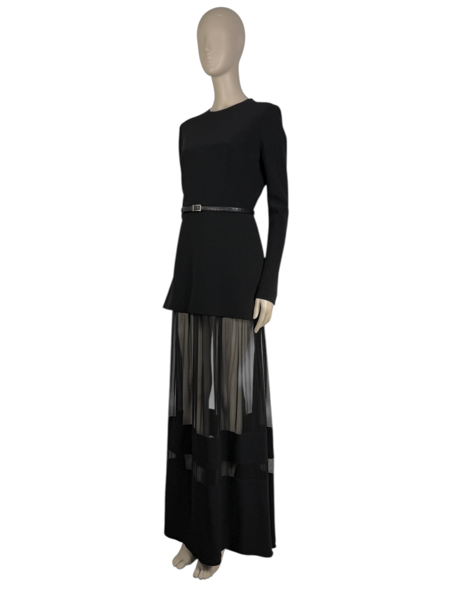 Elie Saab - Prefall 2014 Collection - Long faux two-piece dress in black silk blend, belt 1