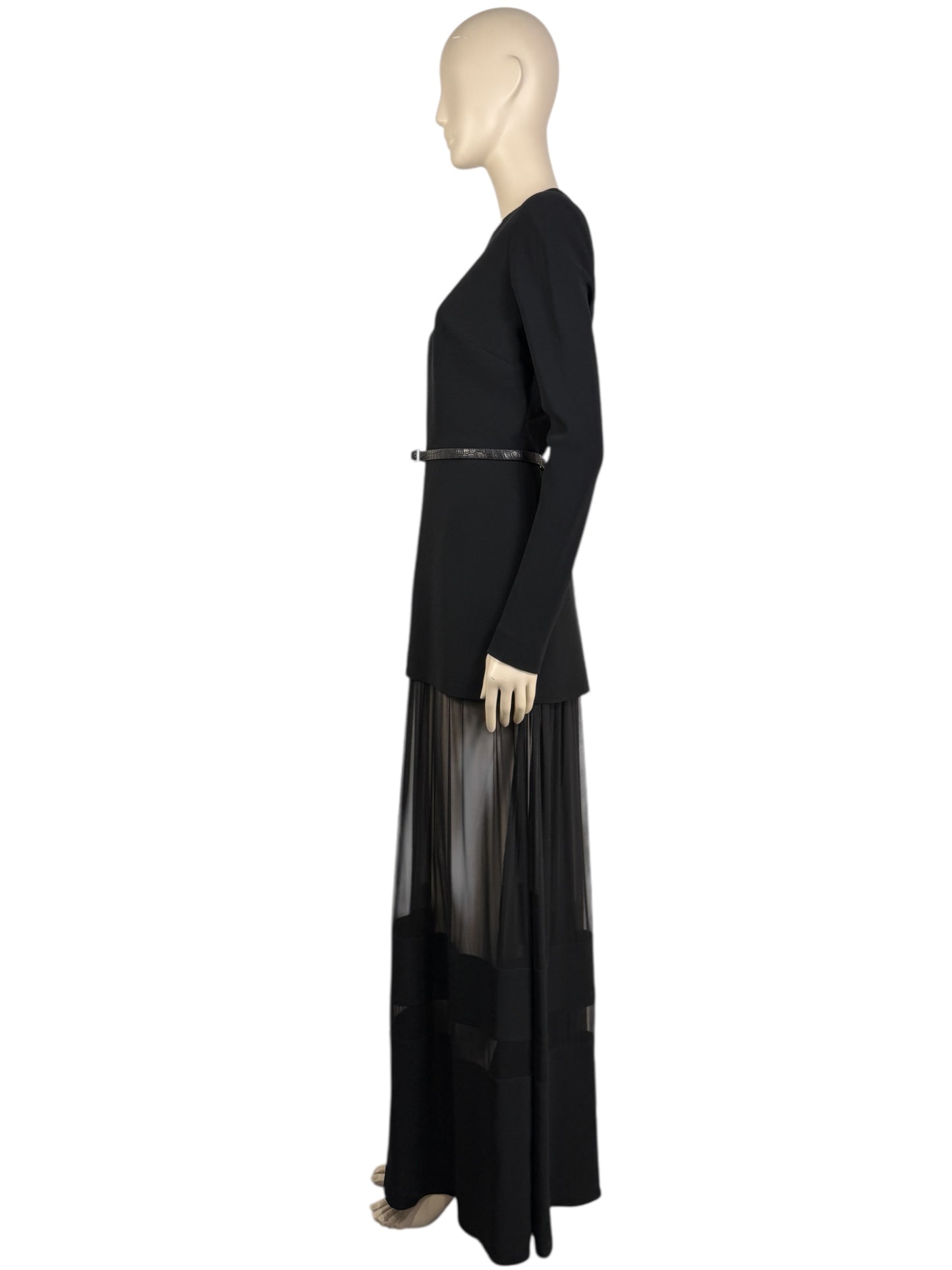 Elie Saab - Prefall 2014 Collection - Long faux two-piece dress in black silk blend, belt 3