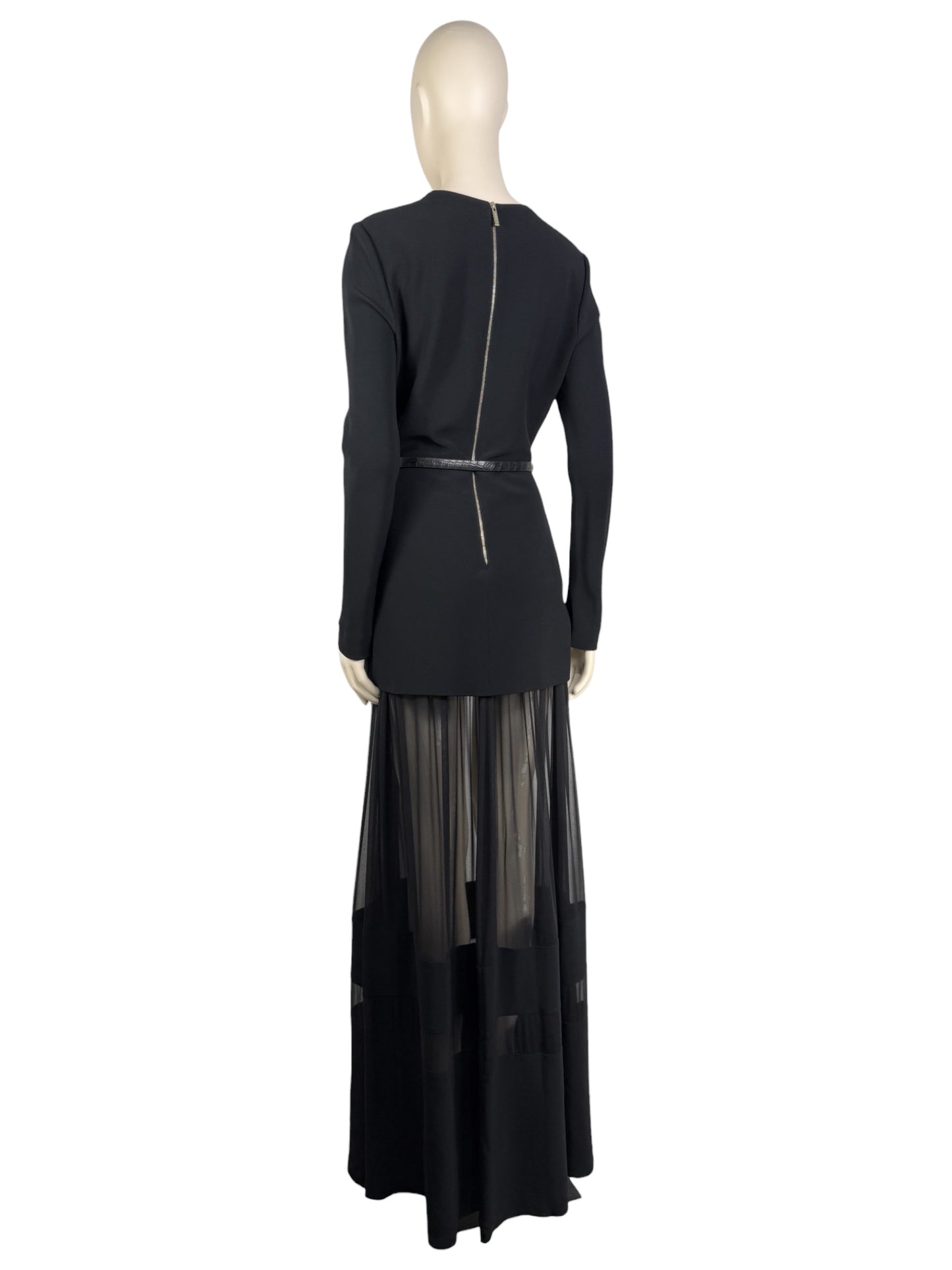Elie Saab - Prefall 2014 Collection - Long faux two-piece dress in black silk blend, belt 4