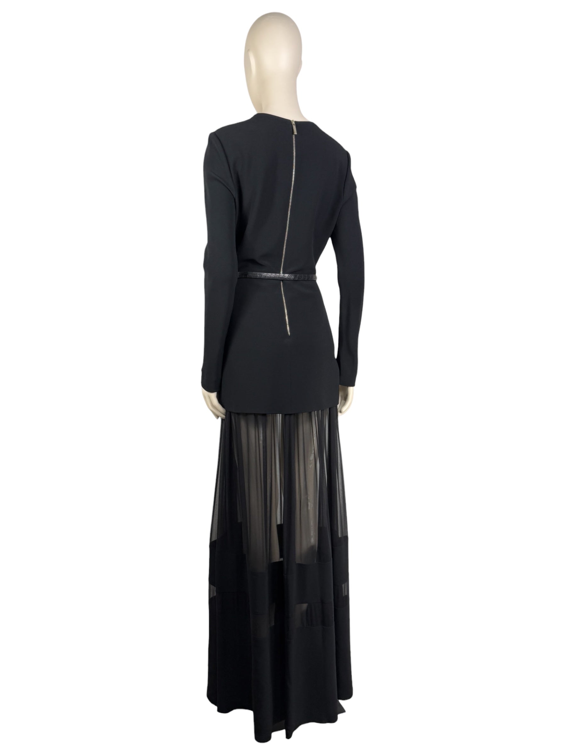 Elie Saab - Prefall 2014 Collection - Long faux two-piece dress in black silk blend, belt 4