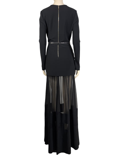 Elie Saab - Prefall 2014 Collection - Long faux two-piece dress in black silk blend, belt 8
