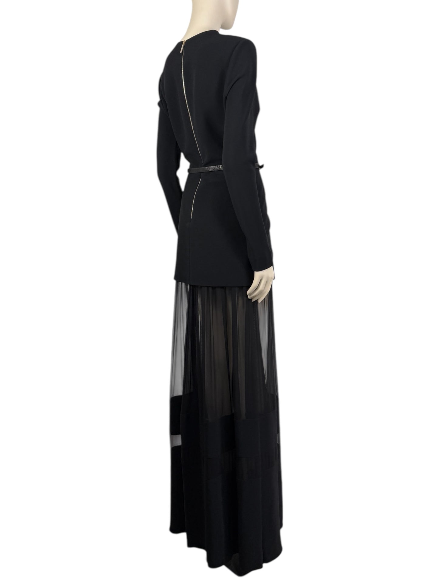 Elie Saab - Prefall 2014 Collection - Long faux two-piece dress in black silk blend, belt 9