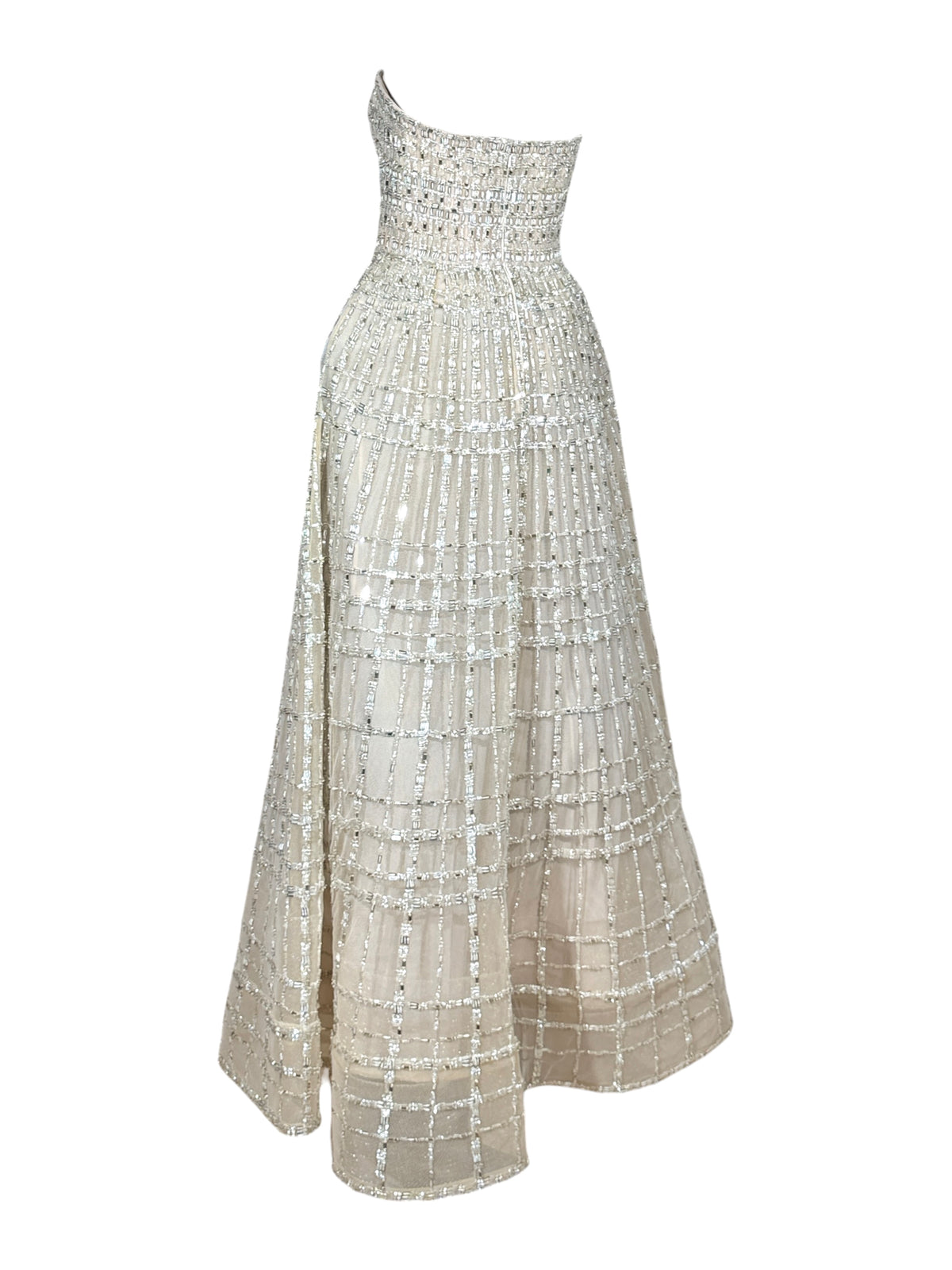 Elie Saab Strapless maxi princess embroidered nude tulle dress