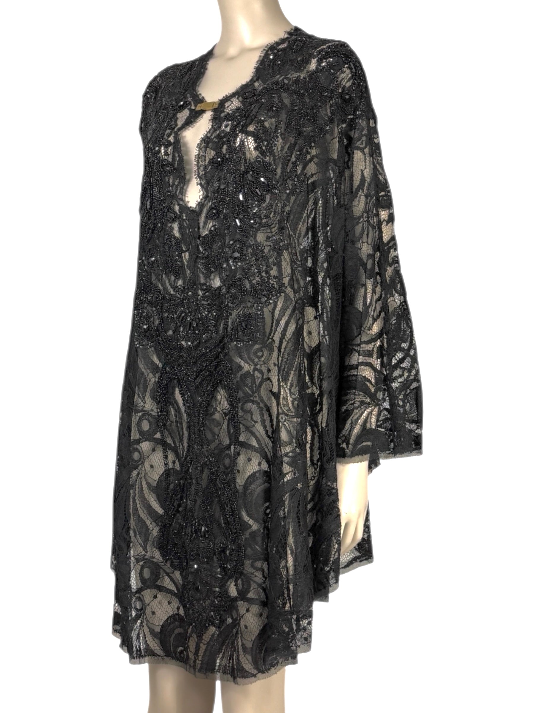 Emilio Pucci - Black lace cape-style tunic embroidered with pearls and rhinestones 1