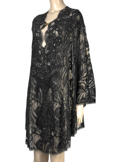 Emilio Pucci - Black lace cape-style tunic embroidered with pearls and rhinestones 1