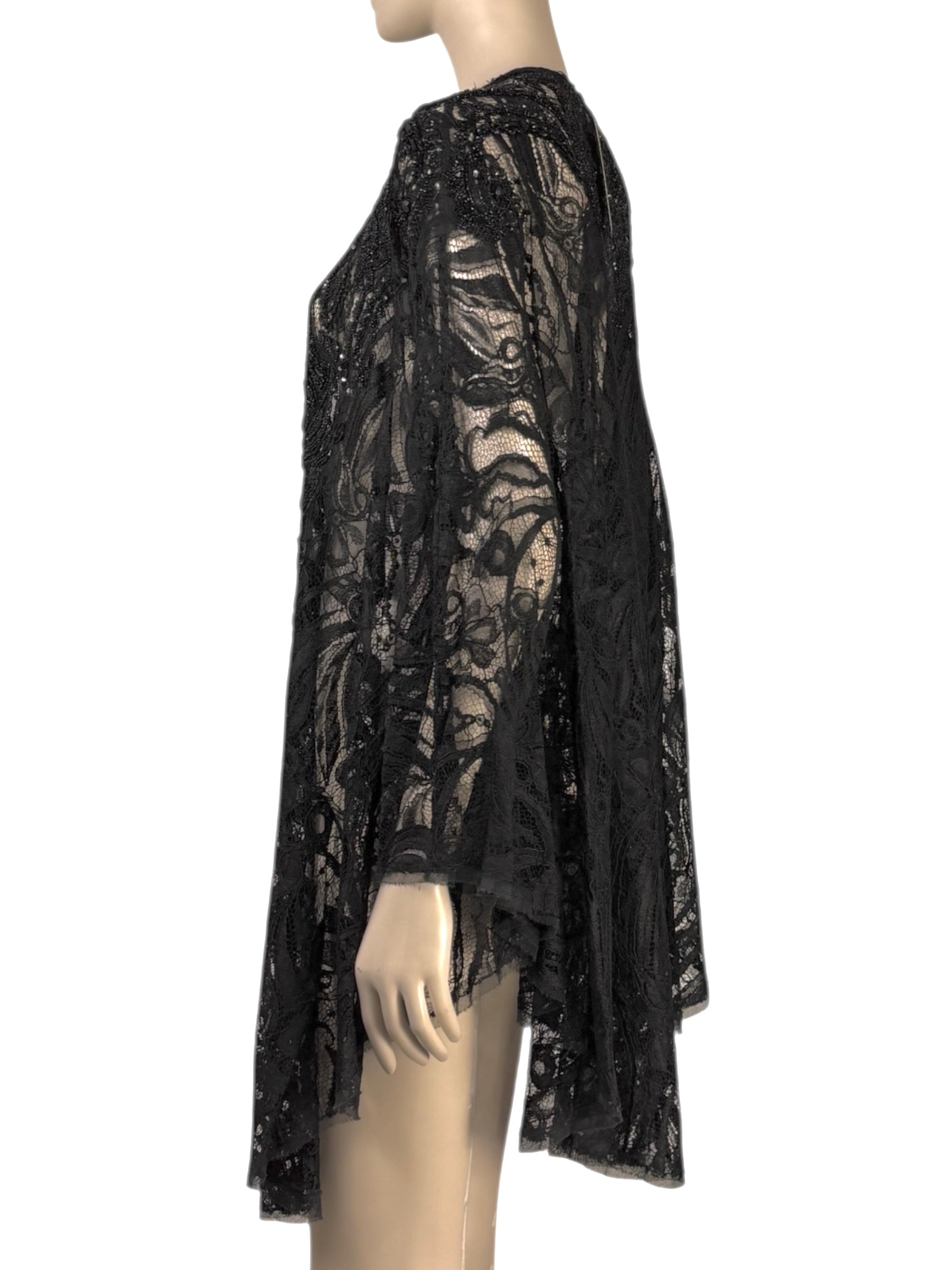 Emilio Pucci - Black lace cape-style tunic embroidered with pearls and rhinestones 2