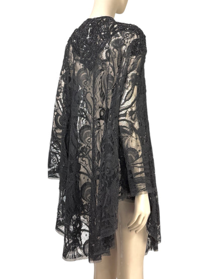 Emilio Pucci - Black lace cape-style tunic embroidered with pearls and rhinestones 5