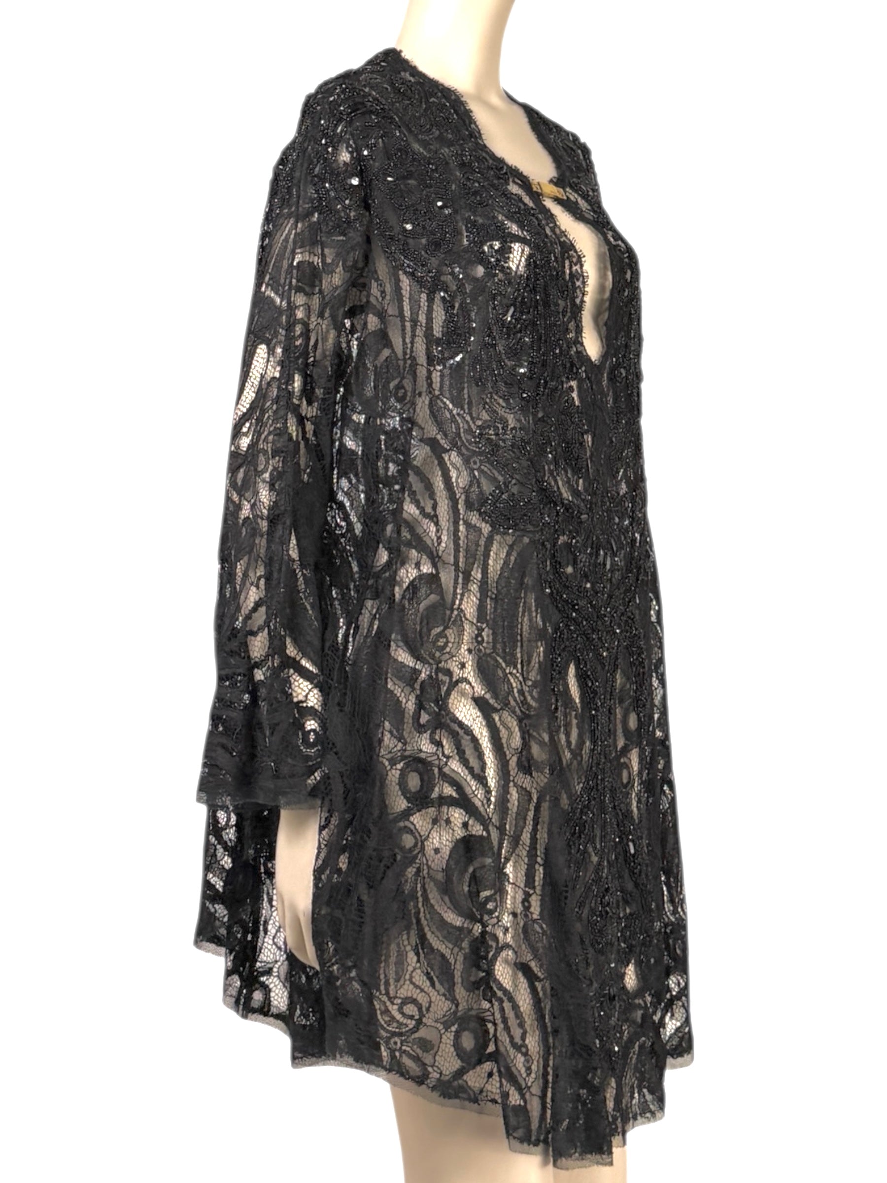 Emilio Pucci - Black lace cape-style tunic embroidered with pearls and rhinestones 6