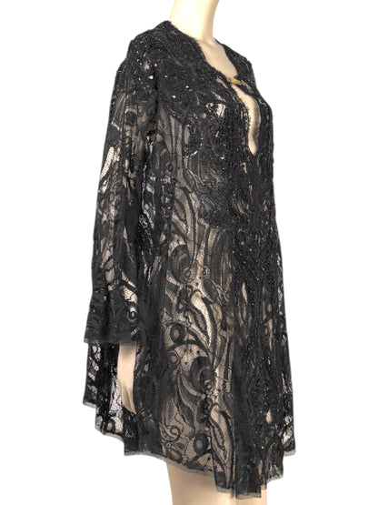 Emilio Pucci - Black lace cape-style tunic embroidered with pearls and rhinestones 6
