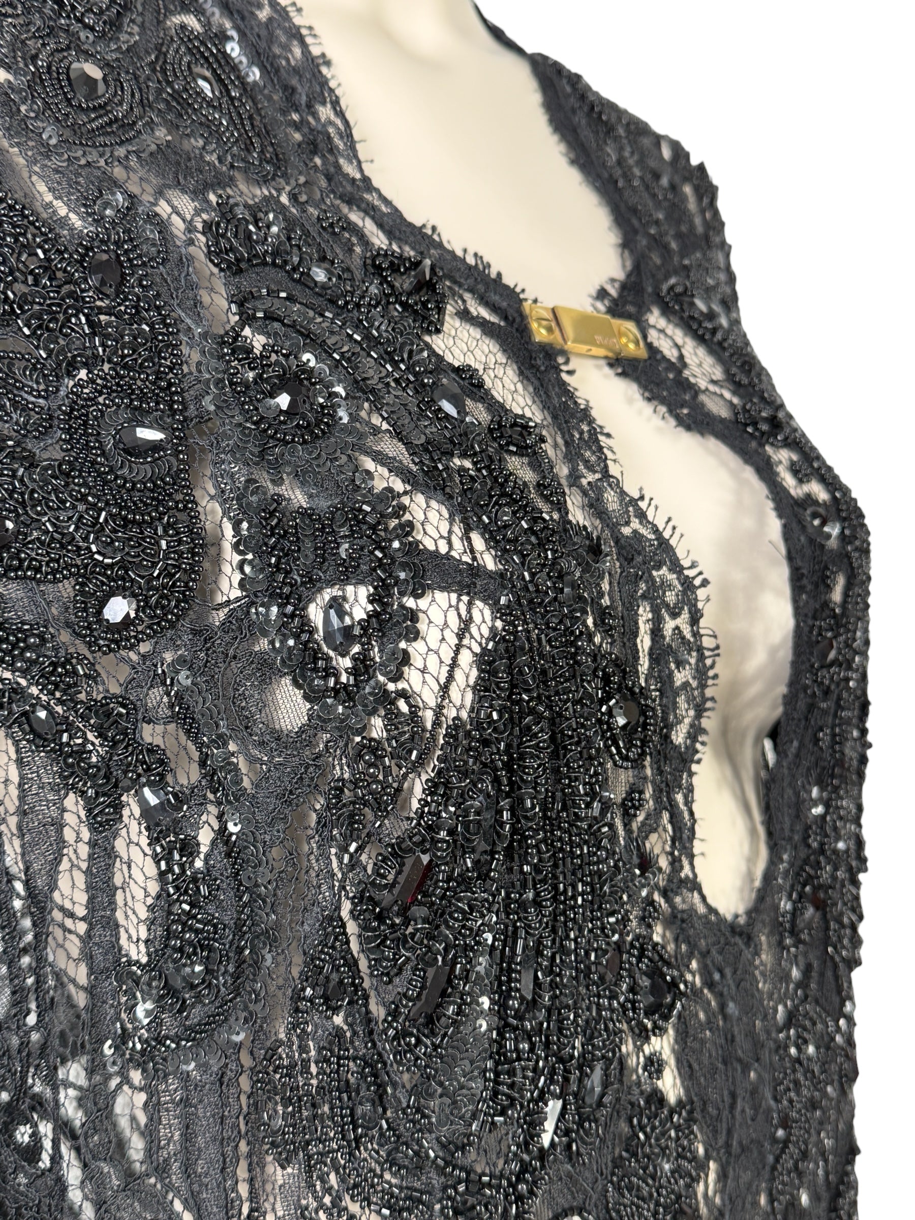 Emilio Pucci - Black lace cape-style tunic embroidered with pearls and rhinestones 7