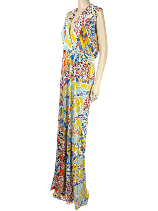 Emilio Pucci - Long dress in multicoloured viscose jersey, gold metal chain fastening