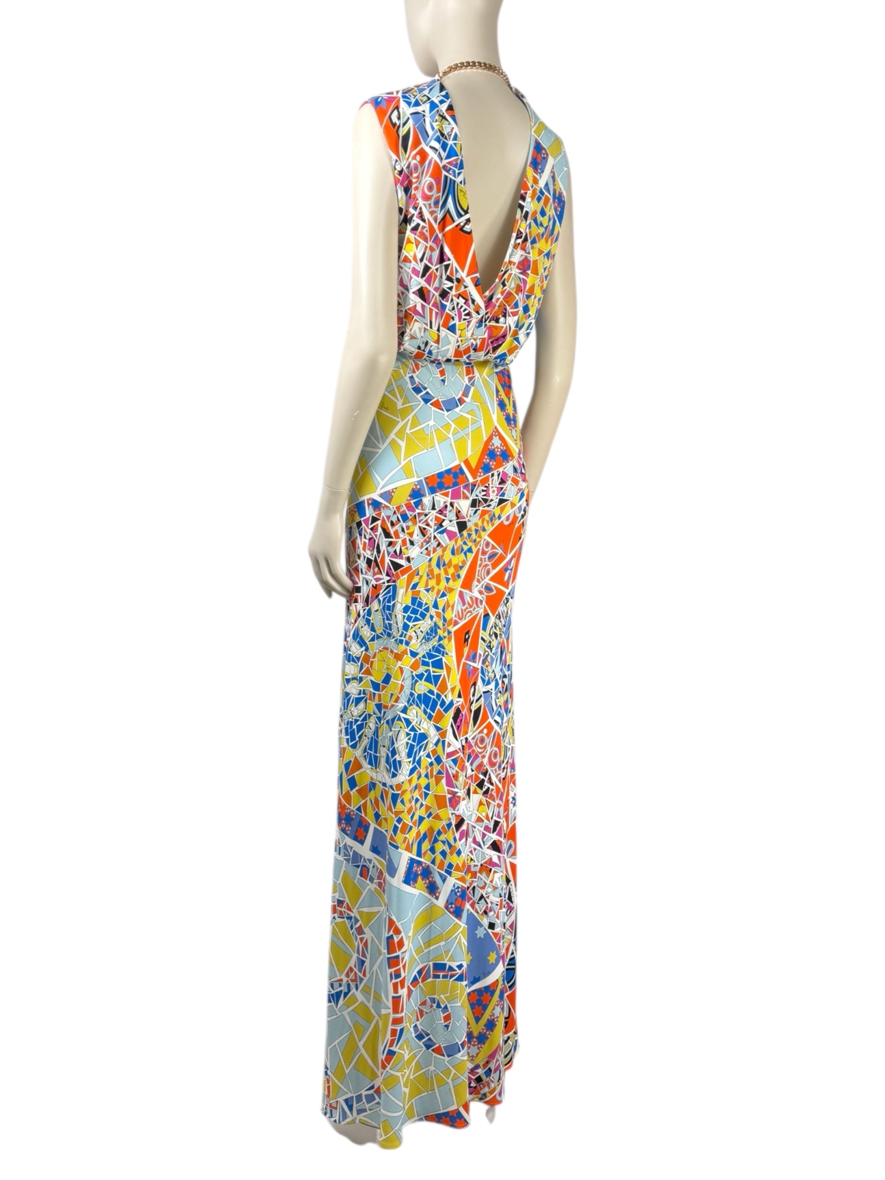 Emilio Pucci - Long dress in multicoloured viscose jersey, gold metal chain fastening
