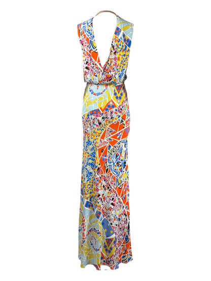 Emilio Pucci - Long dress in multicoloured viscose jersey, gold metal chain fastening