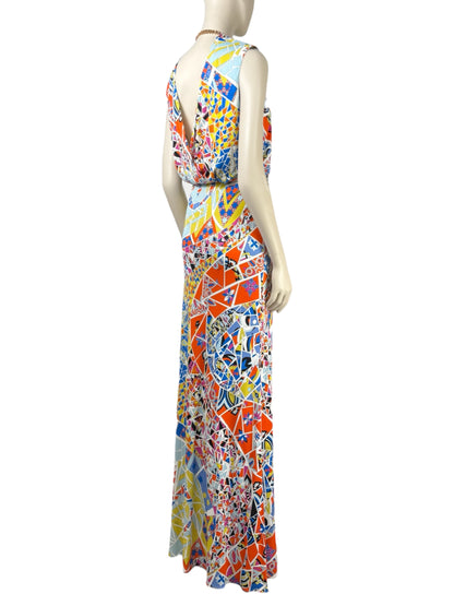 Emilio Pucci - Long dress in multicoloured viscose jersey, gold metal chain fastening