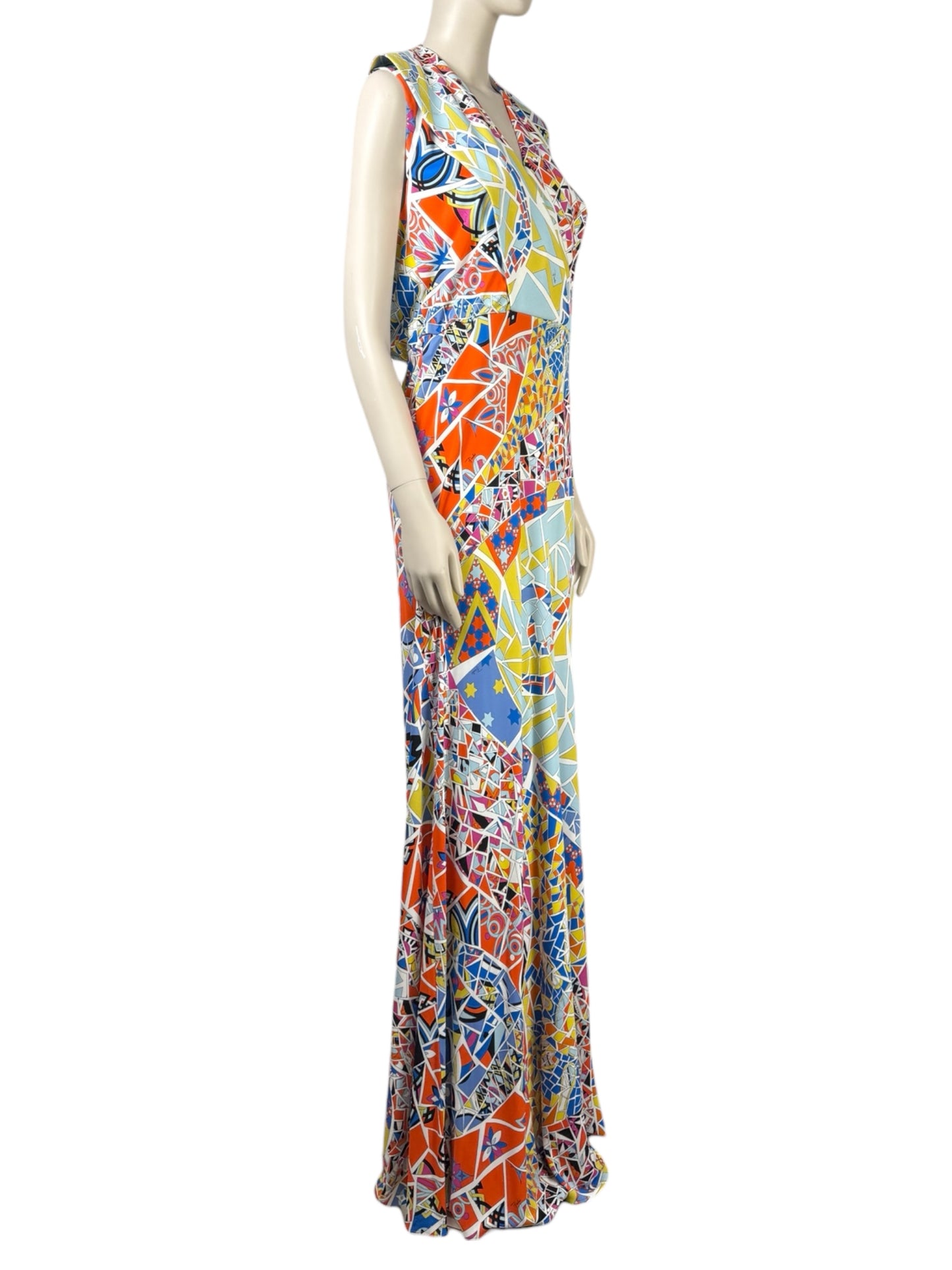 Emilio Pucci - Long dress in multicoloured viscose jersey, gold metal chain fastening