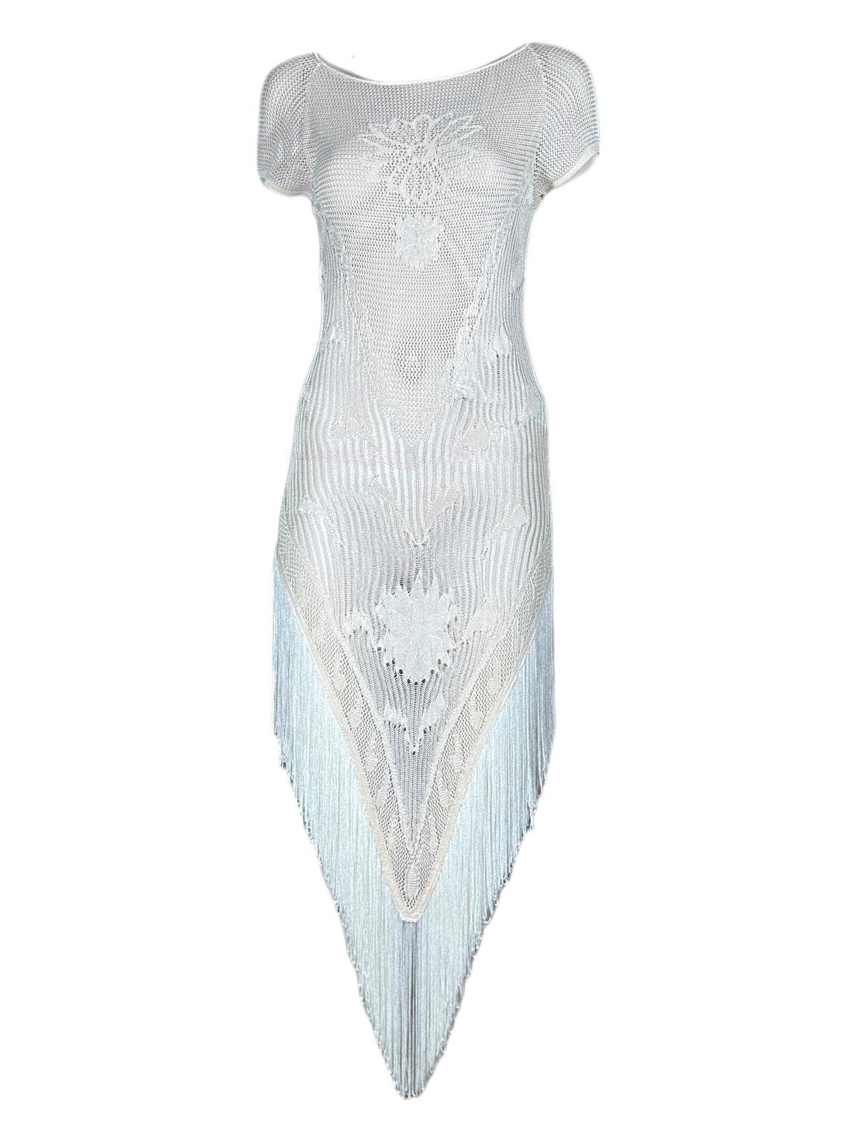 Emilio Pucci Asymmetrical knit ecru fringe dress