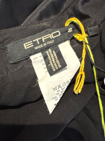 Etro black silk embroidered buildings skirt