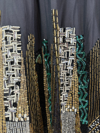 Etro black silk embroidered buildings skirt
