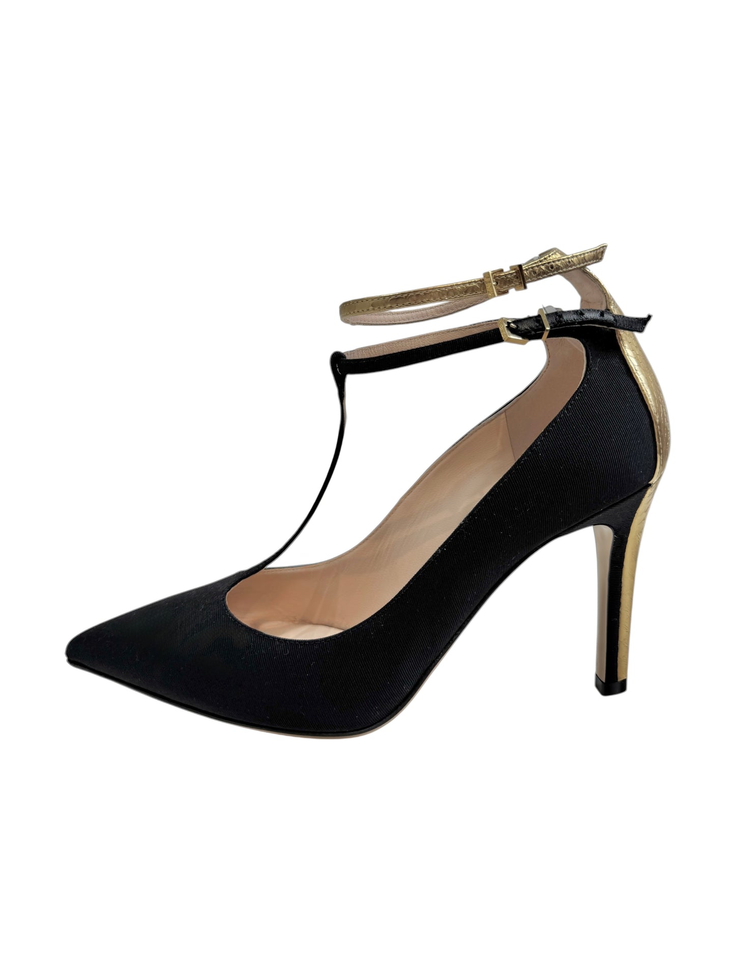 Fendi pumps black ottoman gold metallic leather