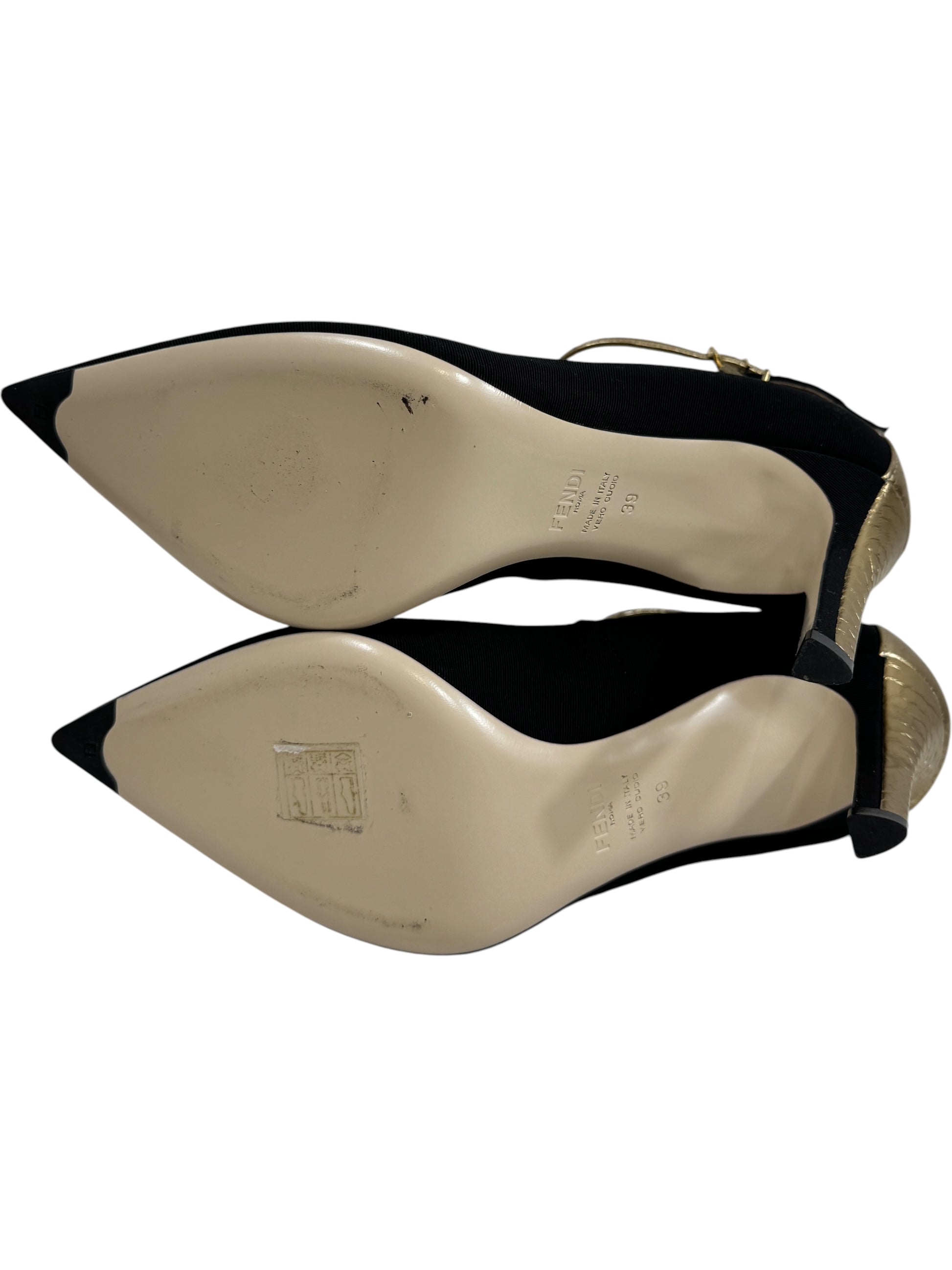 Fendi pumps black ottoman gold metallic leather