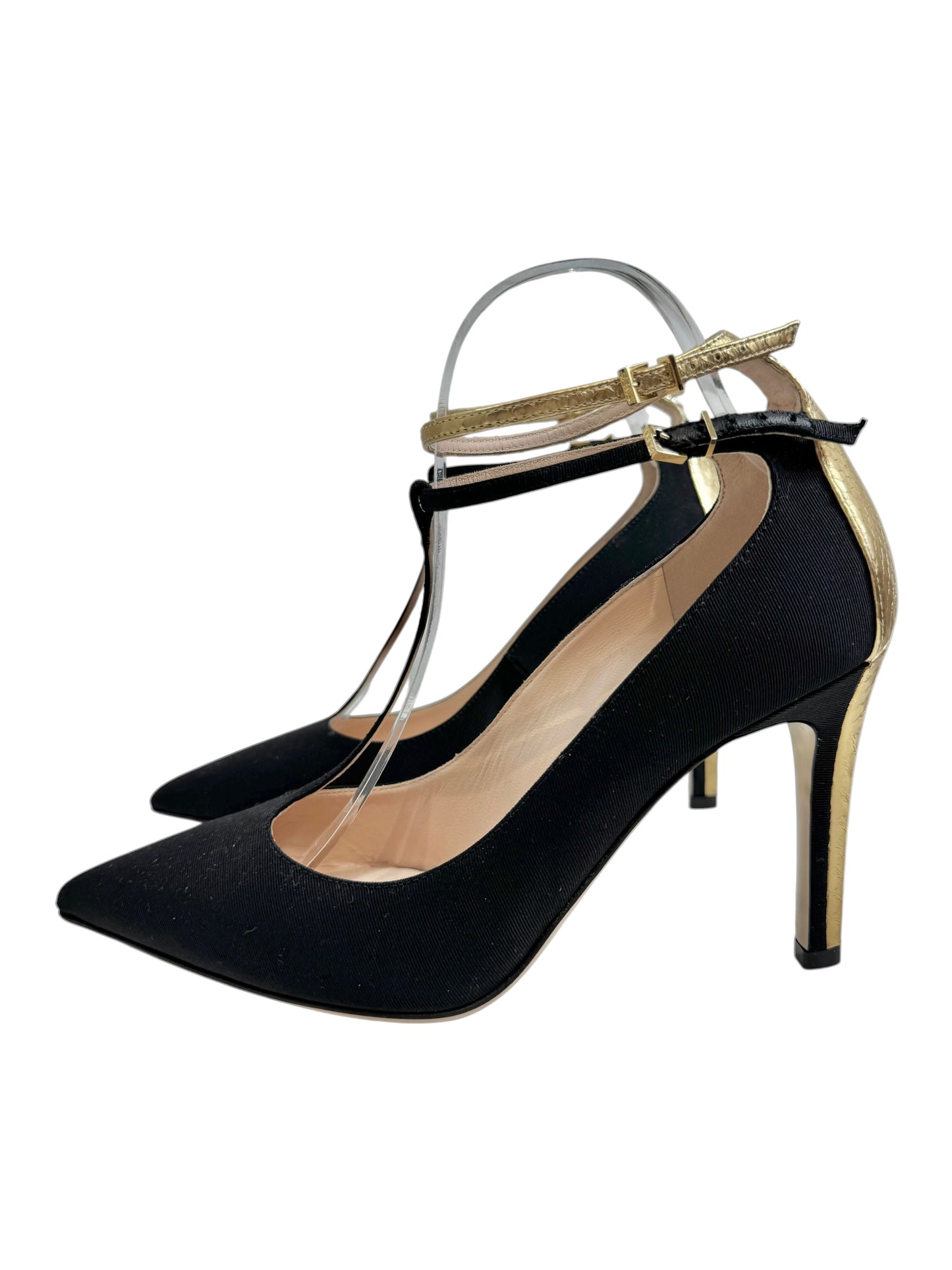 Fendi pumps black ottoman gold metallic leather