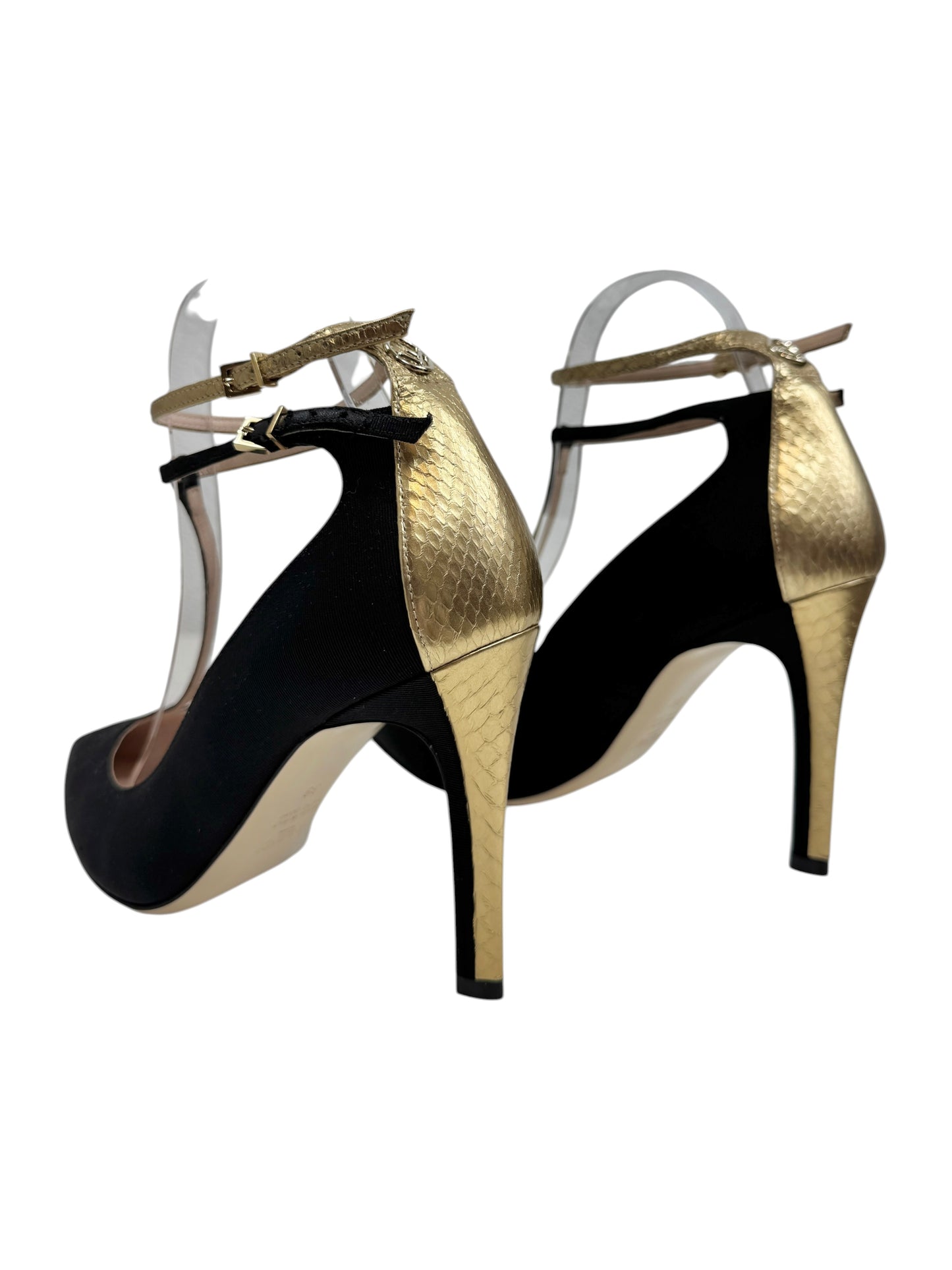 Fendi pumps black ottoman gold metallic leather