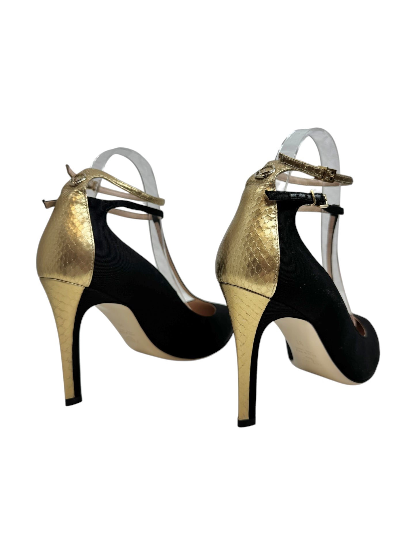 Fendi pumps black ottoman gold metallic leather