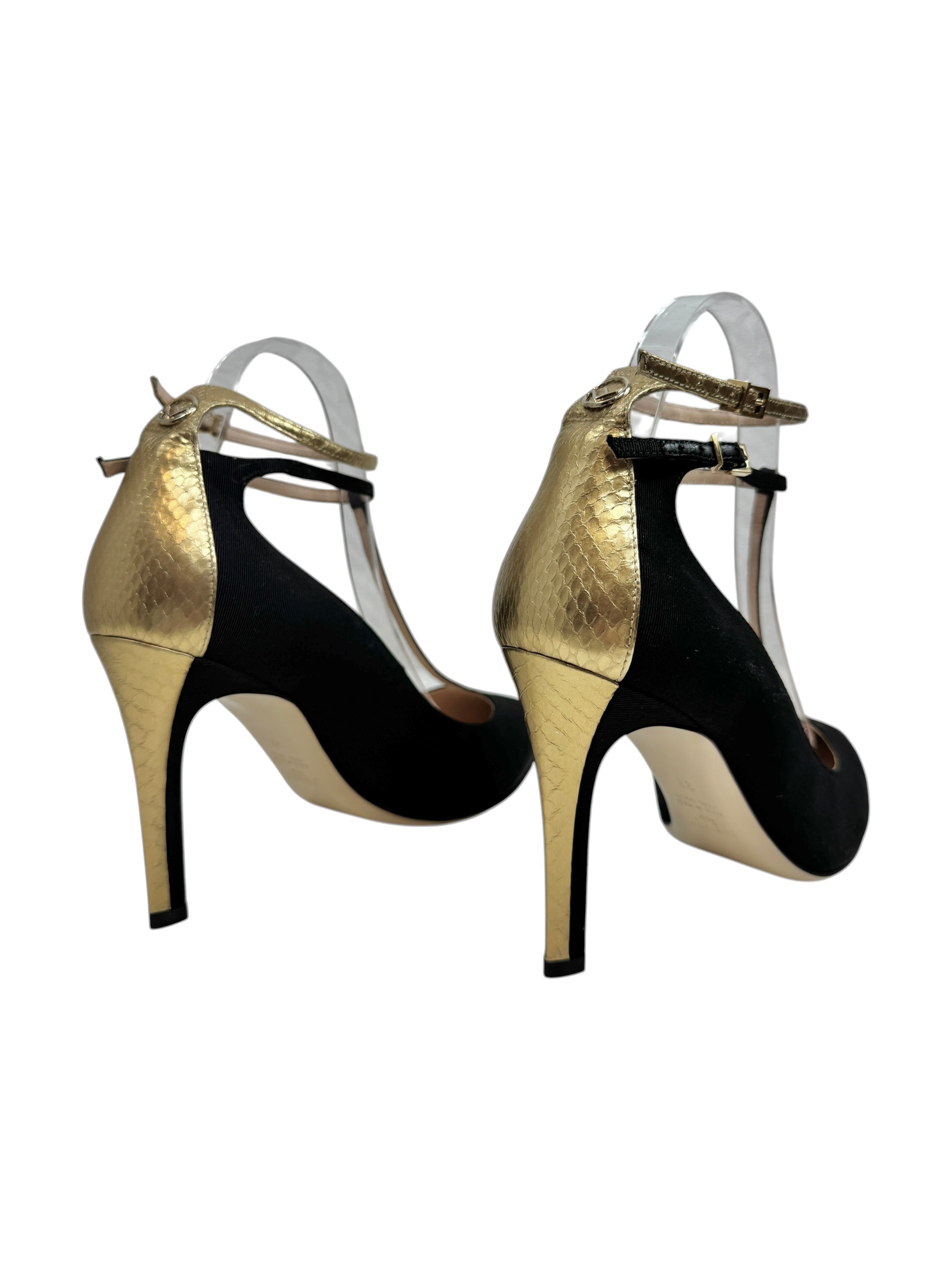 Fendi pumps black ottoman gold metallic leather