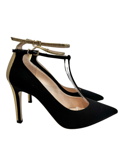 Fendi pumps black ottoman gold metallic leather