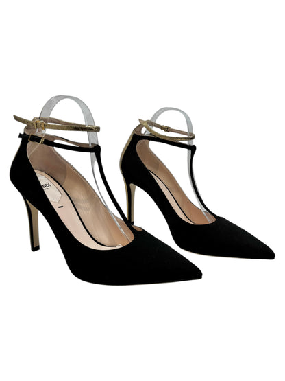 Fendi pumps black ottoman gold metallic leather